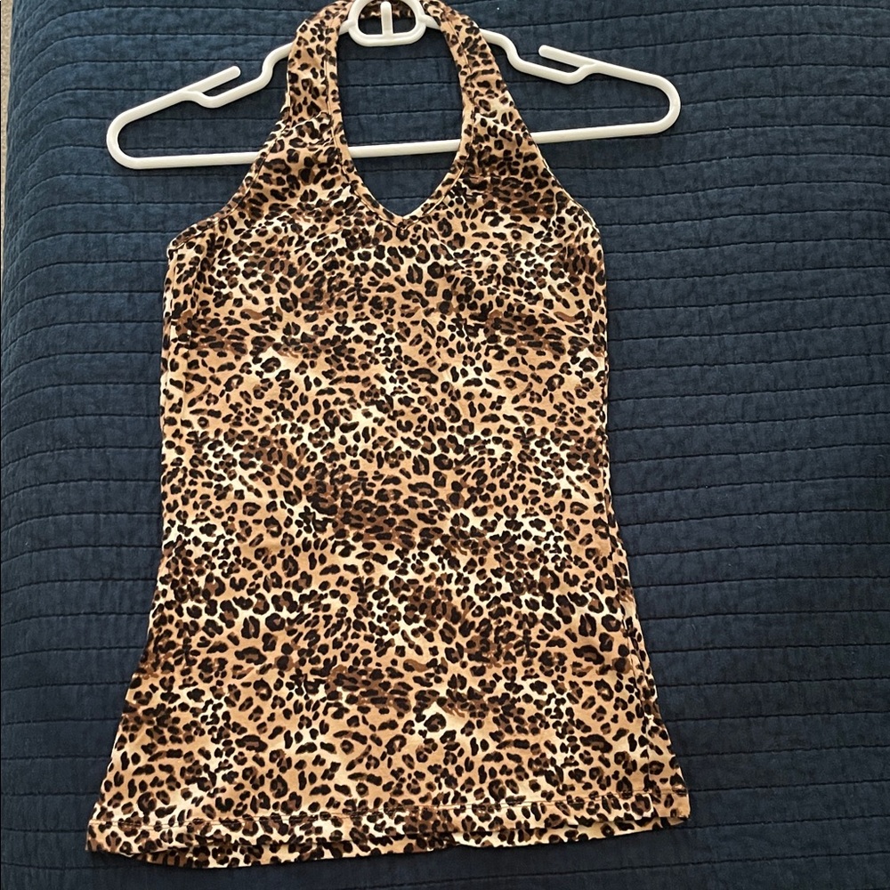 NWOT 95% Cotton Cheetah / Leopard Print Halter Tank Top in Tan / Brown - S / M